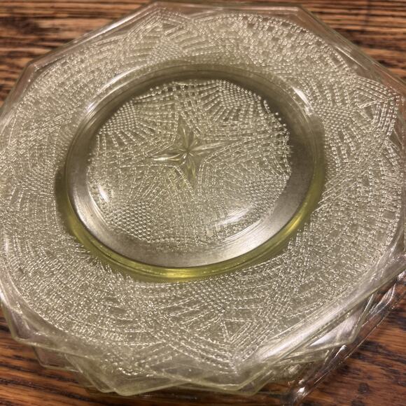 6 Depression Glass L.E. SMITH Yellow ROMANESQUE OCTAGON 7.5” PLATES EXCELLENT! - Picture 13 of 14